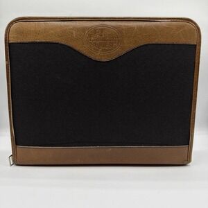 Vtg. Franklin Quest ~Blk. Canvas/Brown Leather Trim ~Green Line Planner Zip
